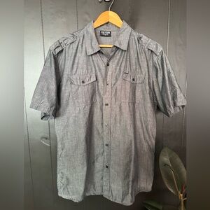 Zoo York casual button down short sleeve shirt, grey, XL